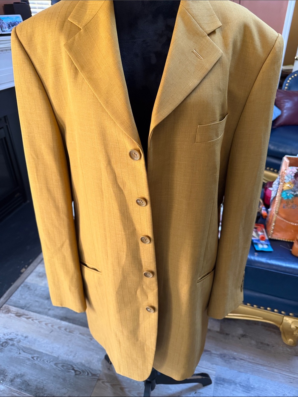 Veronelli Men's Mustard Yellow Single-Breasted Blazer